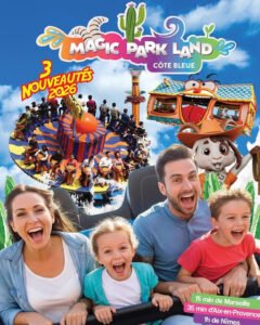 Enfants et parents profitant des attractions à Magic Park Land Ensuès-la-Redonne