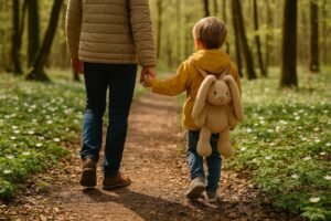 Sortie en famille à Zoodyssée dans les Deux-Sèvres, enfants observant des animaux en semi-liberté au cœur de la forêt de Chizé