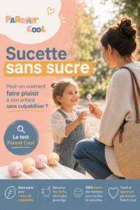 Une maman donne une sucette sans sucre à son enfant lors d'une promenade en famille. Parent Cool partage son test de Lollitol comme alternative aux sucettes classiques.