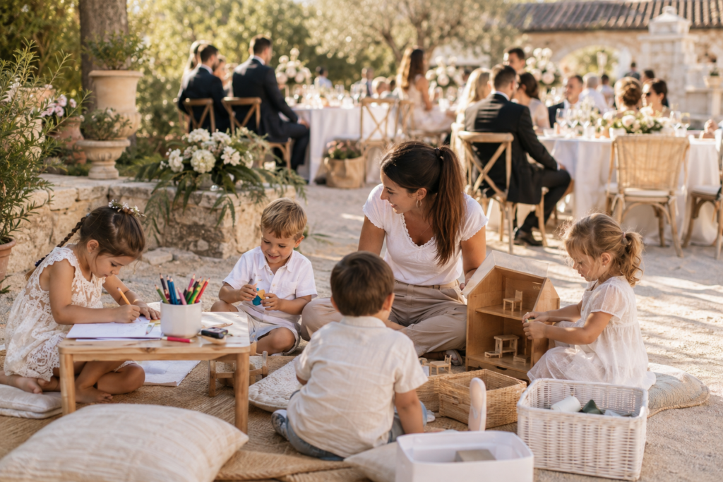 Garde d’enfants pendant un mariage en PACA