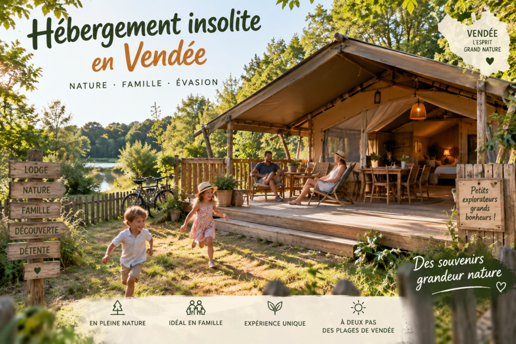Hébergement insolite en Vendée pour une famille avec enfants dans un lodge en pleine nature