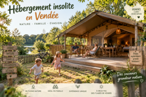 Hébergement insolite en Vendée pour une famille avec enfants dans un lodge en pleine nature